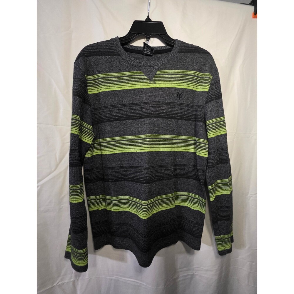 ZOO YORK Mens M Striped Knit Pullover Crewneck Gray Green Sweater